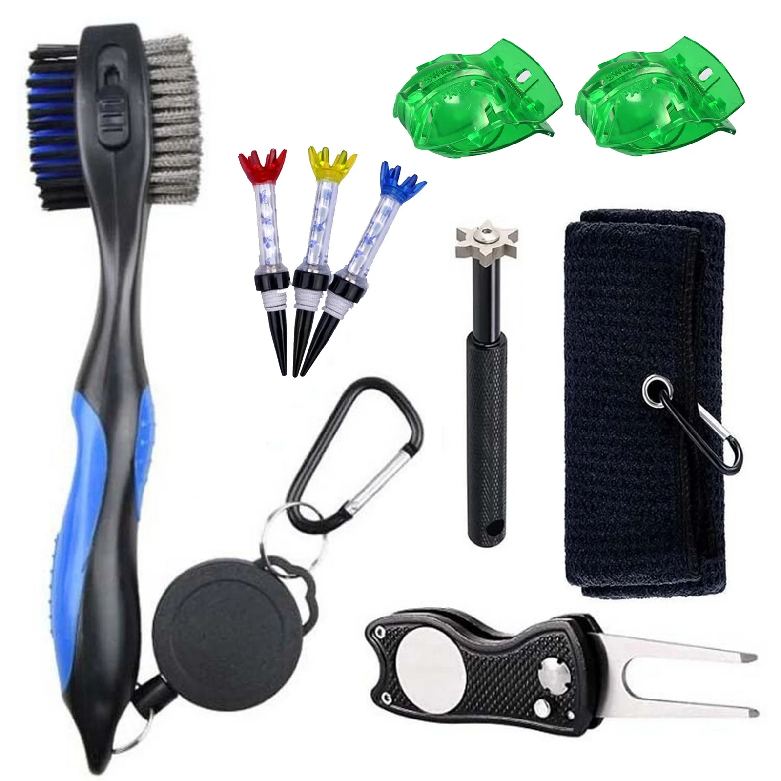 11PCS Golf Club Cleaning Kit Retractable Brush Microfiber Towel Divot Tool Sharpener Golf Ball Alignment Marking Liner
11PCS Golf Club Cleaning Kit Retractable Brush Microfiber Towel Divot Tool Sharpener Golf Ball Alignment Marking Liner