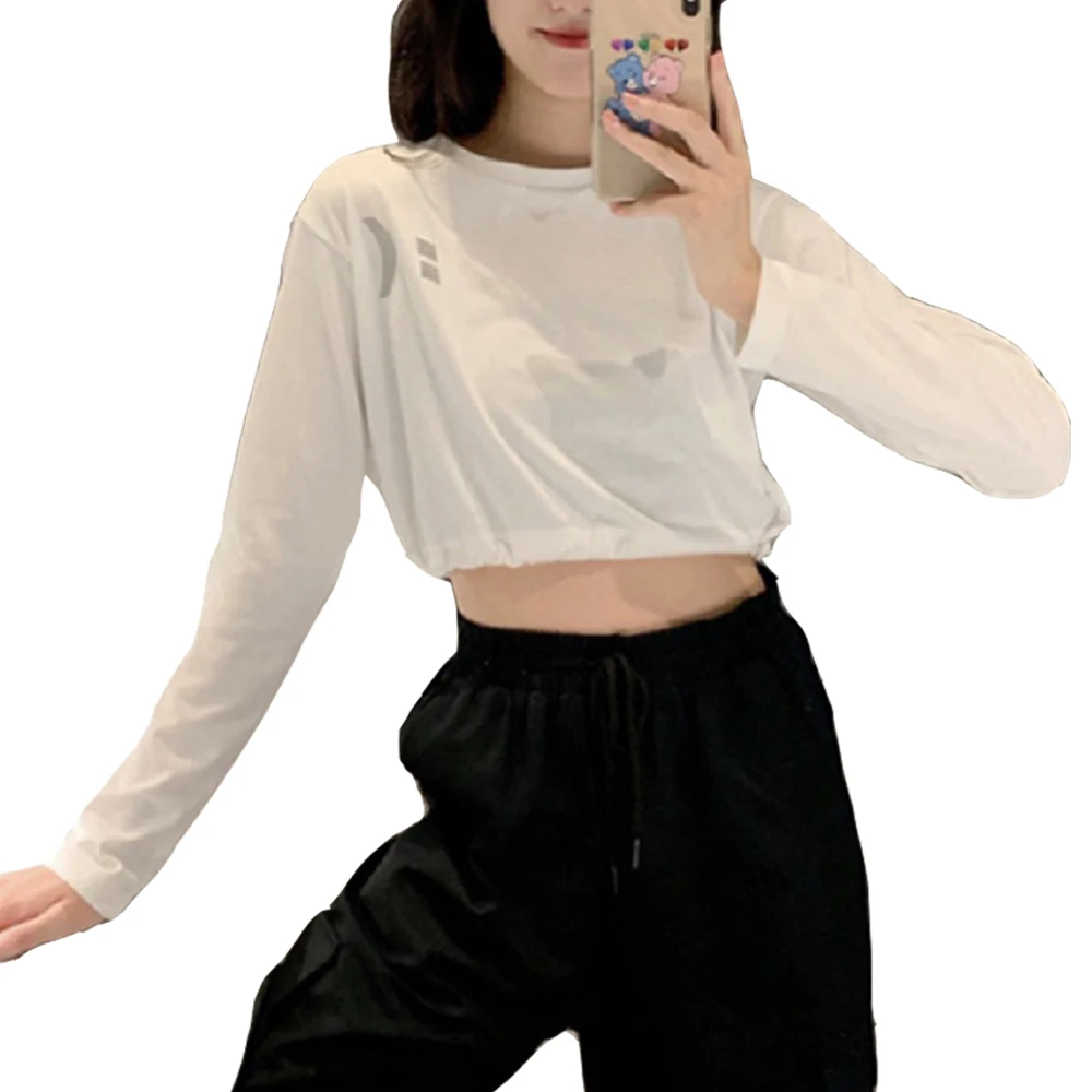 Fahsion Ladies Casual Short Tops Adjustable Drawstring Women Long Sleeve T-shirts Sad Round Neck Streetwear Autumn T-shirt
Fahsion Ladies Casual Short Tops Adjustable Drawstring Women Long Sleeve T-shirts Sad Round Neck Streetwear Autumn T-shirt