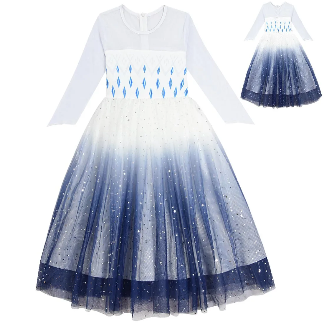 

Детский костюм принцессы, белое Сетчатое бальное платье с блестками, для косплея Снежной королевы, Карнавальная одежда