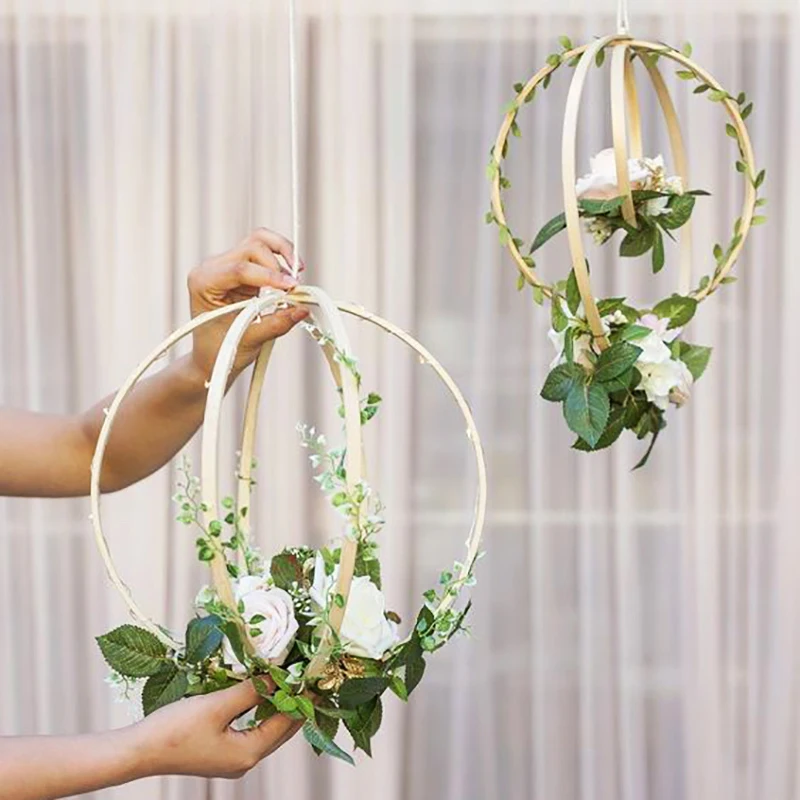 Bamboo Rings Embroidered Dream Catcher Hoop DIY Wooden Circle Round For Flower Wreath Garden Decoraplant Hang Ing Basket | Дом и сад