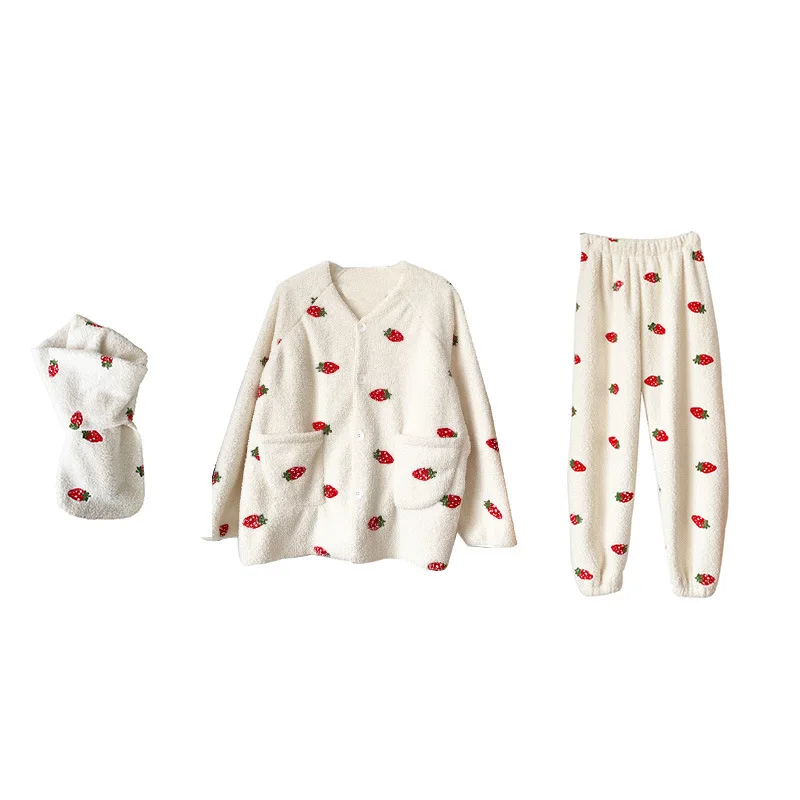 Japanese Style Plush Soft Waxy Strawberry Embroidery Three-Piece Pajamas Autumn and Winter New Sweet andCuteHomeServiceSuitWomen
Japanese Style Plush Soft Waxy Strawberry Embroidery Three-Piece Pajamas Autumn and Winter New Sweet andCuteHomeServiceSuitWomen
