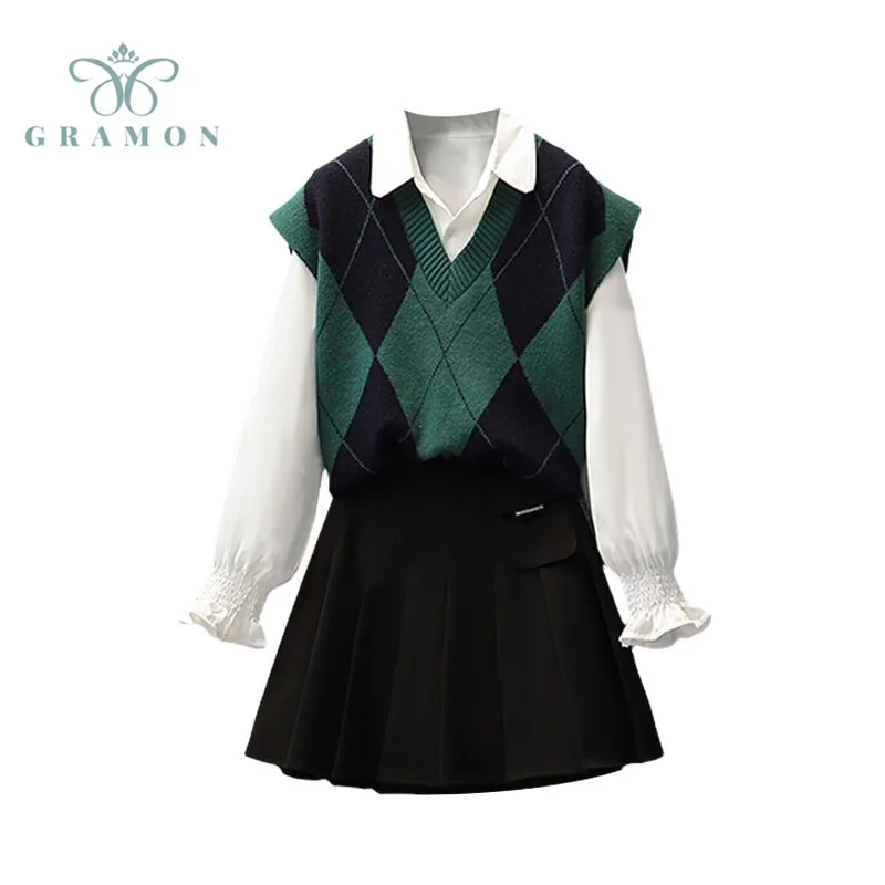 Skirts 3 Piece Sets Womens 2021 Autumn Plus Size Preppy Style Outfits White Shirt+Knitt Vest+Pleated Skirt Korean Fashion Suits
Skirts 3 Piece Sets Womens 2021 Autumn Plus Size Preppy Style Outfits White Shirt+Knitt Vest+Pleated Skirt Korean Fashion Suits