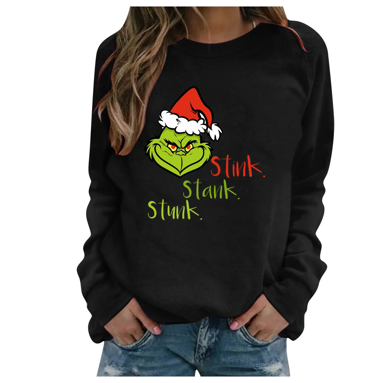

Winter &Autumn Funny Grinch Printed Round Neck Women's Hoodies Long Sleeved Christmas Sweatshirt Fashion Casual Loose Pullovers