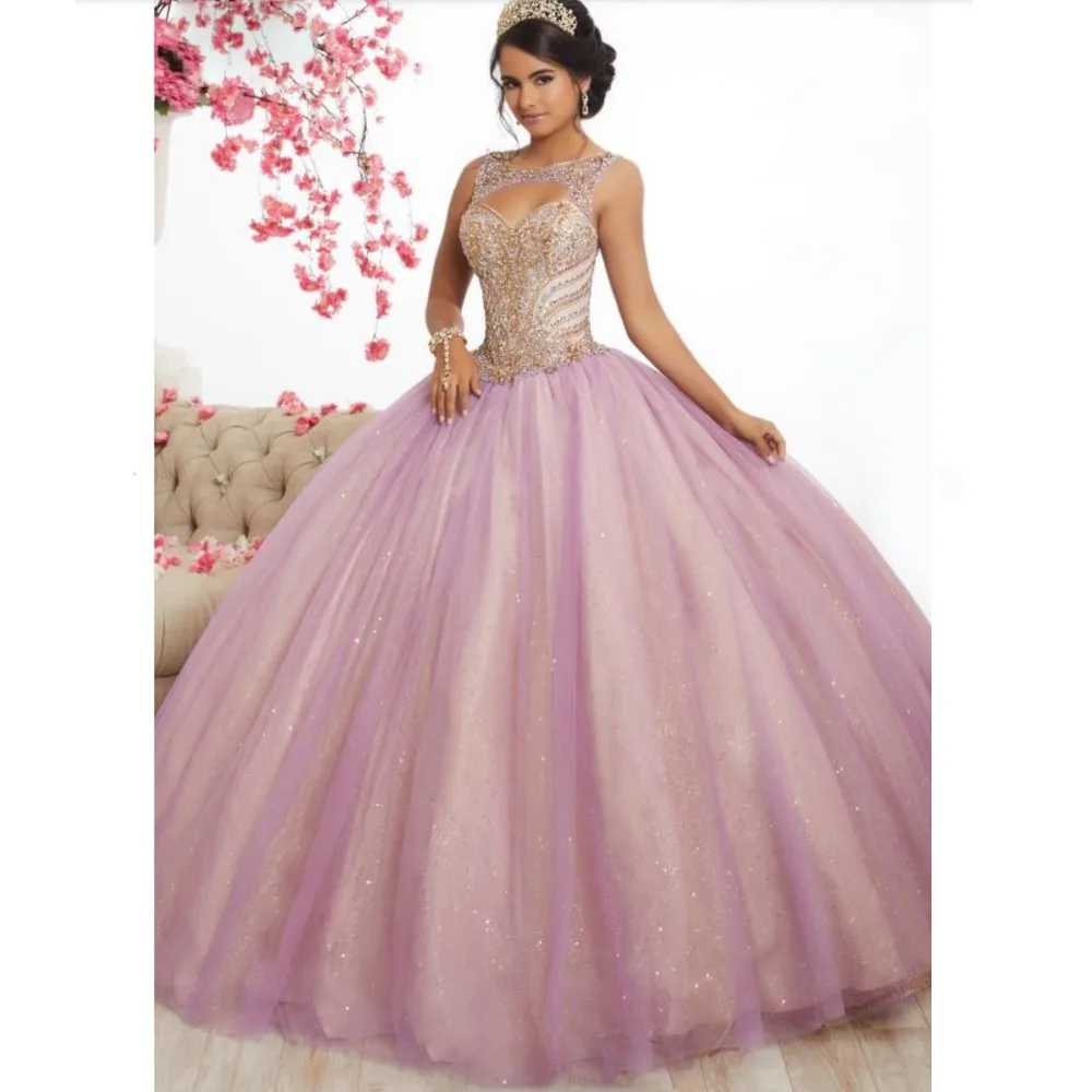 Розовое Тюлевое длинное платье для Quinceanera бальные платья новый дизайн 2021 топ с