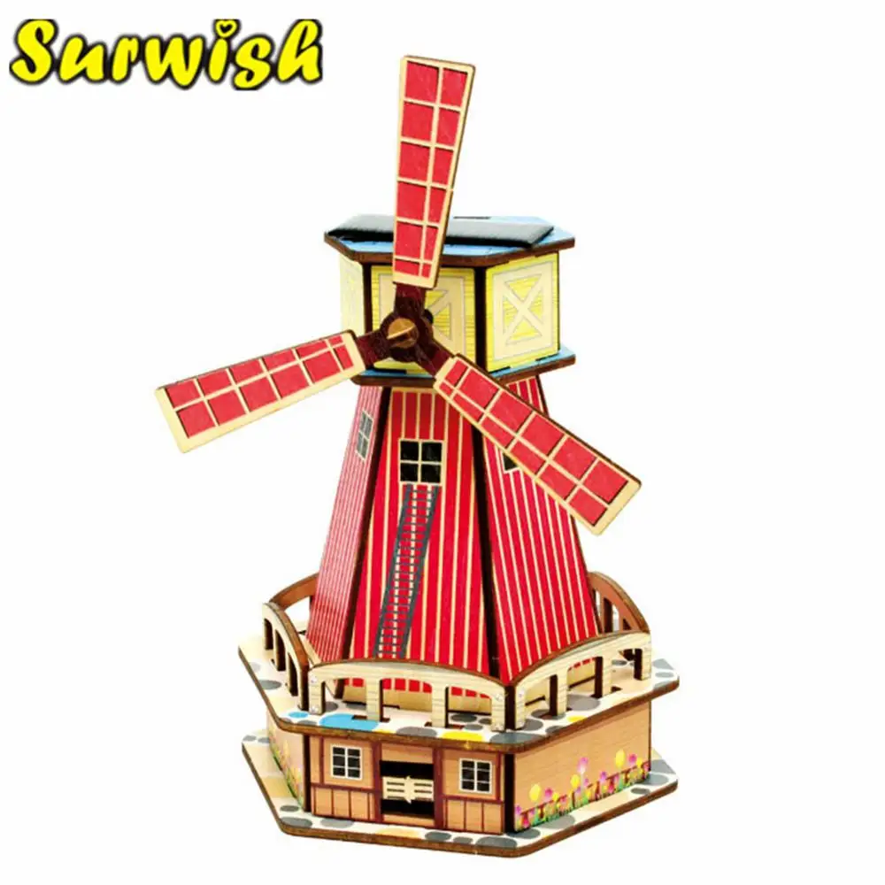 

Креативная сборная деревянная головоломка «сделай сам», набор моделей, красочная ветряная мельница на солнечной батарее, поделки для домаш...