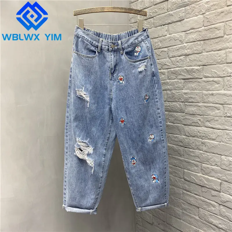 Cartoon embroidery Fashion High Waist Jeans Women Loose Plus Size Washed Hole Jeans Female High Quality Casual Denim Harem Pants
Cartoon embroidery Fashion High Waist Jeans Women Loose Plus Size Washed Hole Jeans Female High Quality Casual Denim Harem Pants