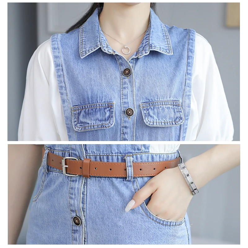 Denim Dress Women Summer 2021 New Fashion Shirt Sleeve Patchwork Belted Jeans Dresses Female Single Breasted Pockets Vestidos
Denim Dress Women Summer 2021 New Fashion Shirt Sleeve Patchwork Belted Jeans Dresses Female Single Breasted Pockets Vestidos