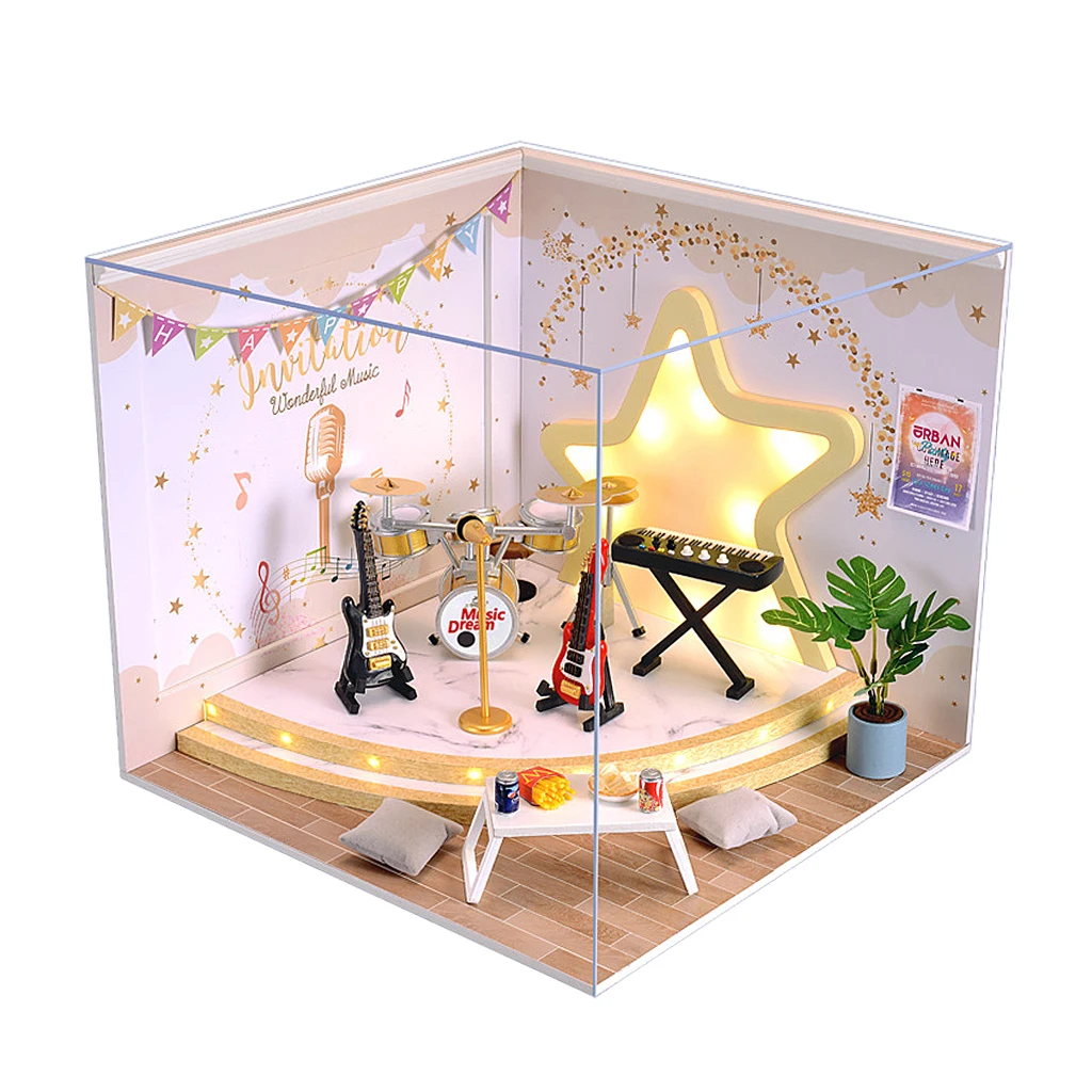 DIY Creative Wood Mini Dollhouse LED Light 3D Puzzle Music Room With Instrument Set Dustproof Cover Doll House Valentine Toys
DIY Creative Wood Mini Dollhouse LED Light 3D Puzzle Music Room With Instrument Set Dustproof Cover Doll House Valentine Toys