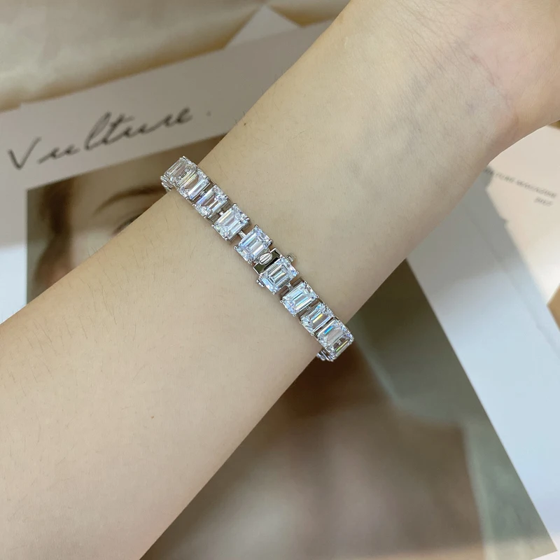 Knobspin 100% 925 Sterling Silver Emerald Cut 15.5-18cm Wedding Bracelets For Women 5*7mm High Carbon Diamond Fine Jewelry
Knobspin 100% 925 Sterling Silver Emerald Cut 15.5-18cm Wedding Bracelets For Women 5*7mm High Carbon Diamond Fine Jewelry