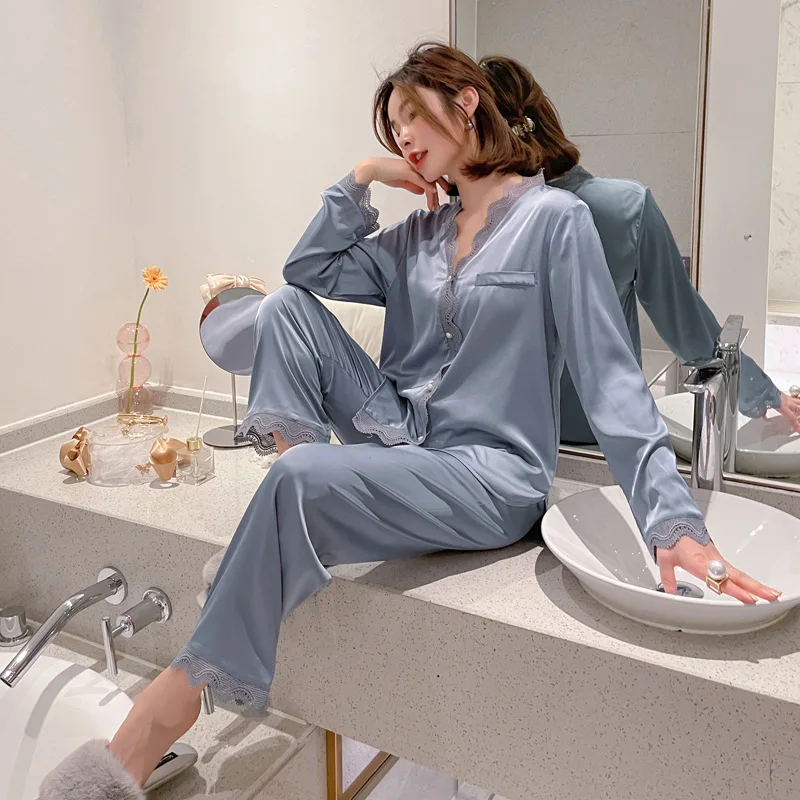 Sexy Womens Satin Pajamas Sets Round Neck Solid Color Lingerie Long Pants Sleeve Thin Design New Sweet Pijamas Home Clothing
Sexy Womens Satin Pajamas Sets Round Neck Solid Color Lingerie Long Pants Sleeve Thin Design New Sweet Pijamas Home Clothing