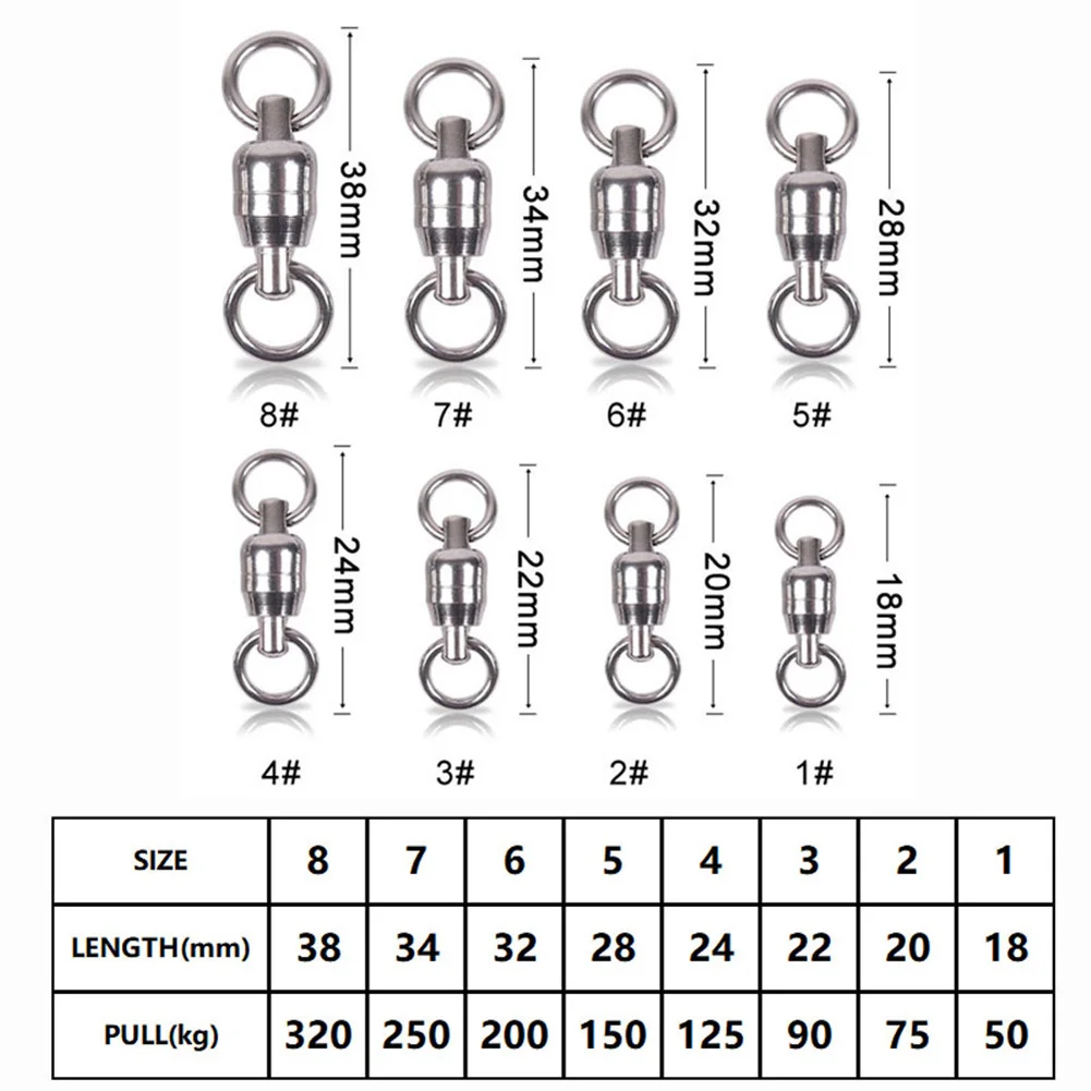 10pcs Heavy Duty Ball Double Bearing Swivel 1#-8# Quick Swivels Solid Rings Connector Stainless Steel Fishing Tackle Pesca Tools
10pcs Heavy Duty Ball Double Bearing Swivel 1#-8# Quick Swivels Solid Rings Connector Stainless Steel Fishing Tackle Pesca Tools