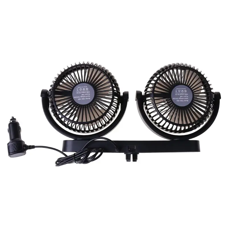 12V 24V Electric Car Fan 360 Degree Rotatable 3 Speed Dual Head Car Auto Cooling Air Fan With 5V USB Cellphone Charger
12V 24V Electric Car Fan 360 Degree Rotatable 3 Speed Dual Head Car Auto Cooling Air Fan With 5V USB Cellphone Charger