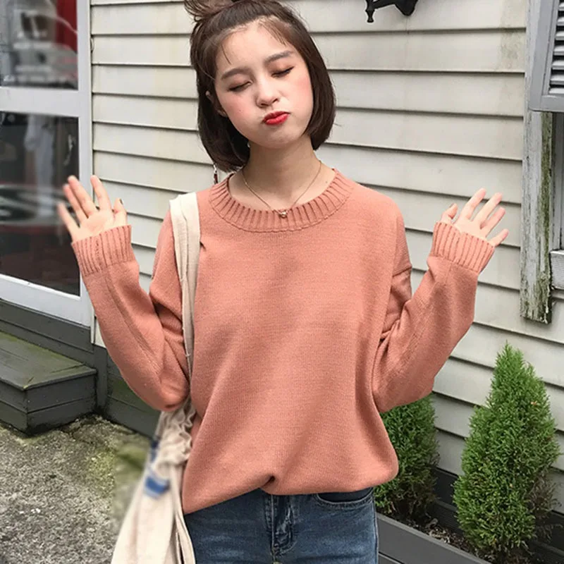 Women Long Sleeve Loose Solid Sweater Female 2020 New Knitted Basic Pullovers Autumn Korean Style Jumpers Tops New
Women Long Sleeve Loose Solid Sweater Female 2020 New Knitted Basic Pullovers Autumn Korean Style Jumpers Tops New