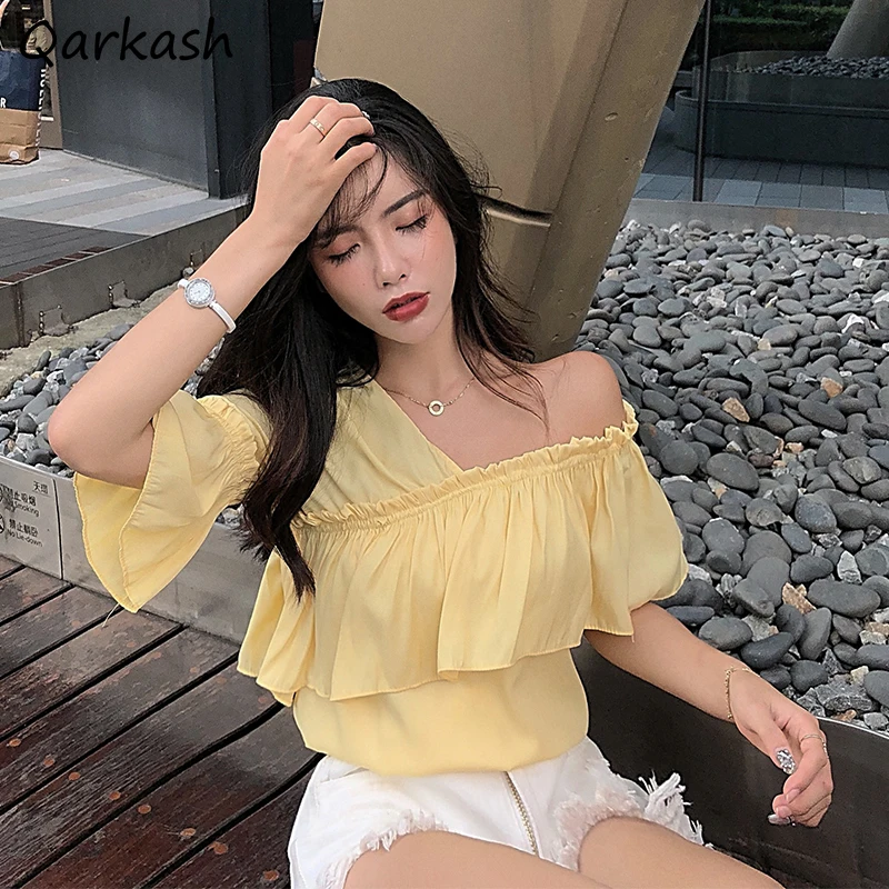 Blouses Women Ruffles Design Pure Color Korean Style Leisure Fashion Summer College Tops Loose Femme Popular Soft All-match Ins
Blouses Women Ruffles Design Pure Color Korean Style Leisure Fashion Summer College Tops Loose Femme Popular Soft All-match Ins