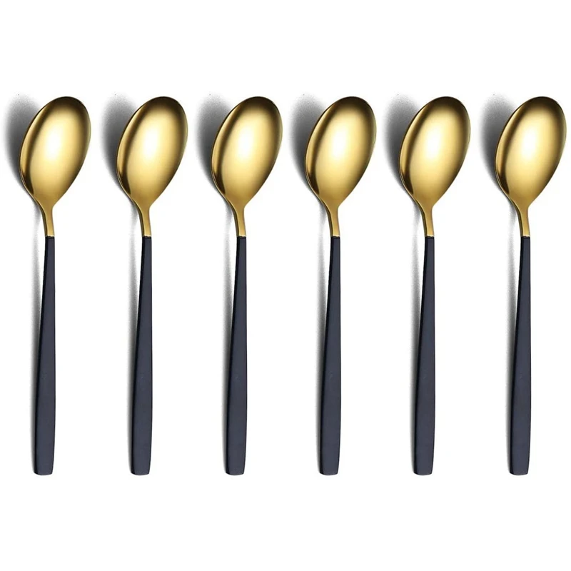 6 Black and Gold Electroplated Coffee Spoons, Modern Design Stainless Steel Teaspoon Set, Small Spoon, Dishwasher-Safe
6 Black and Gold Electroplated Coffee Spoons, Modern Design Stainless Steel Teaspoon Set, Small Spoon, Dishwasher-Safe