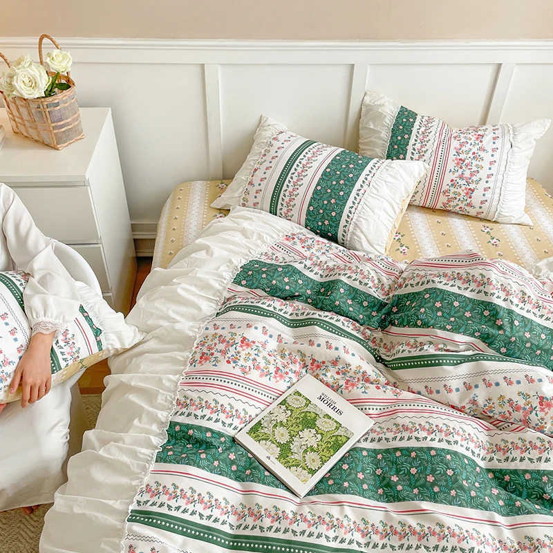 French Princess style Bedding Set Cotton INS Korea Fresh Quilt Cover Exquisite Sheet Bubble Sleeve King Queen Pillowcase 4 PCS
French Princess style Bedding Set Cotton INS Korea Fresh Quilt Cover Exquisite Sheet Bubble Sleeve King Queen Pillowcase 4 PCS
