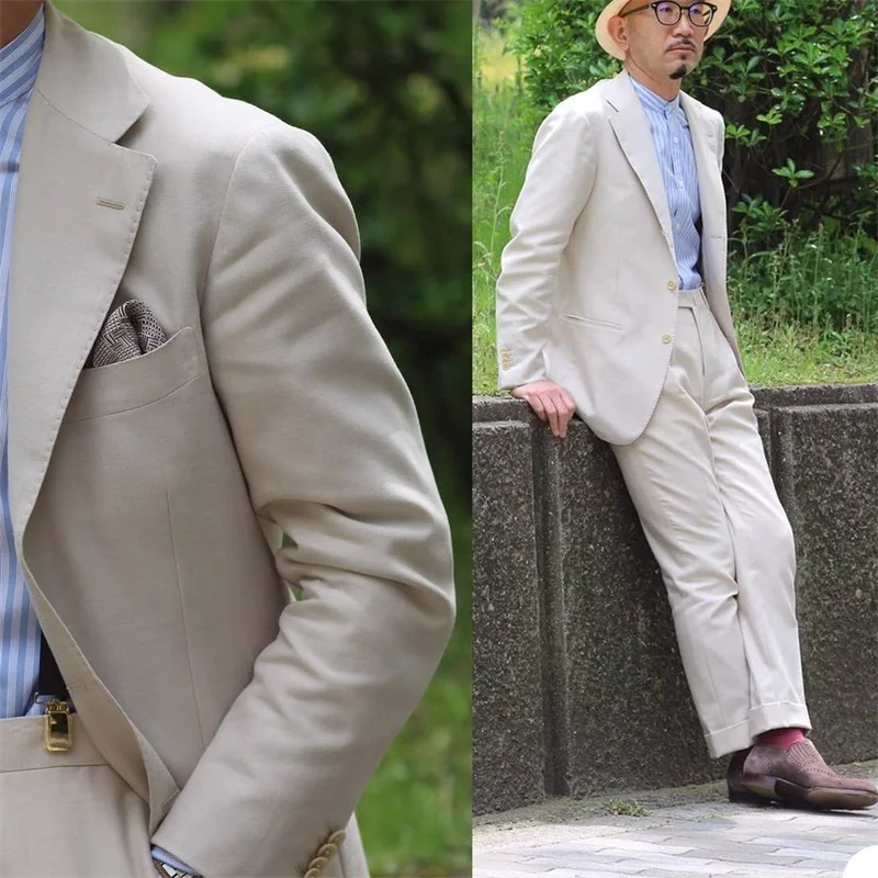 2-Piece Pure Beige Men Suits Japanese Korean Style Party Suit Fashion Business For Best Man Peaked Lapel Blazer Suit
2-Piece Pure Beige Men Suits Japanese Korean Style Party Suit Fashion Business For Best Man Peaked Lapel Blazer Suit