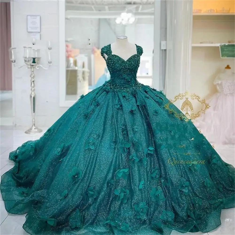 3D Flowers Ball Gown Quinceanera Dresses Teal Green Prom Graduation Gowns Lace Up corset Princess Sweet 15 16 Dress Vestidos
3D Flowers Ball Gown Quinceanera Dresses Teal Green Prom Graduation Gowns Lace Up corset Princess Sweet 15 16 Dress Vestidos