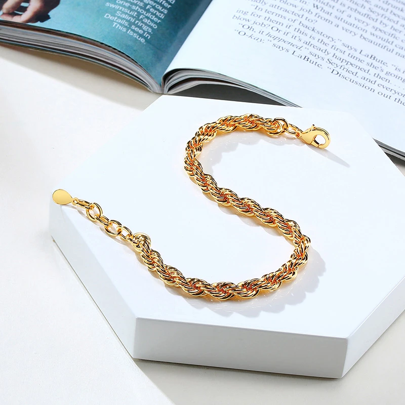 Vnox 5mm Twisted Rope Singapore Chain Bracelet for Women Gold Tone Metal Elegant Chic Lady Wrist Jewelry Adjustable Length
Vnox 5mm Twisted Rope Singapore Chain Bracelet for Women Gold Tone Metal Elegant Chic Lady Wrist Jewelry Adjustable Length