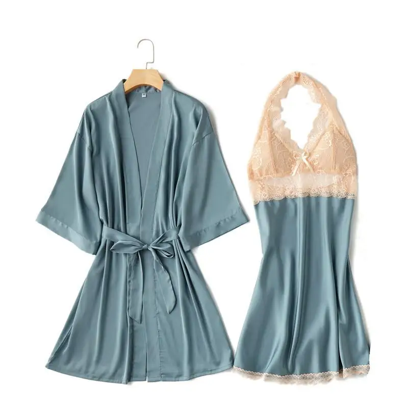 Wedding Robe Set Women 2PCS Kimono Bathrobe Gown Intimate Lingerie Satin Home Clothing Casual Nightwear Sleep Set Homewear
Wedding Robe Set Women 2PCS Kimono Bathrobe Gown Intimate Lingerie Satin Home Clothing Casual Nightwear Sleep Set Homewear