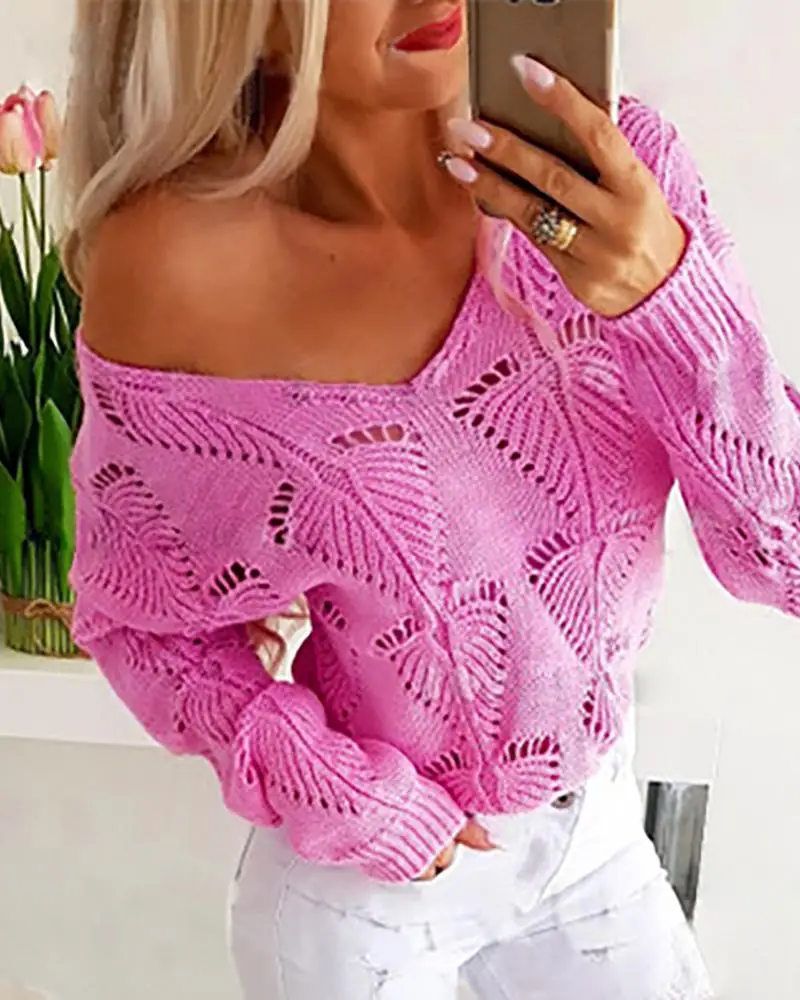 Women Solid Hollow Out Ribbed Knitted Sweater 2020 Autumn Winter V Neck Tops Casual Female Long Sleeve Loose Pullover Sweater
Women Solid Hollow Out Ribbed Knitted Sweater 2020 Autumn Winter V Neck Tops Casual Female Long Sleeve Loose Pullover Sweater