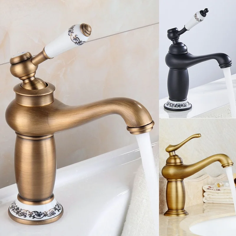 

Bathroom Faucet Antique Bronze Finish Brass Basin Sink Solid Brass Faucets Single Handle Water Mixer Taps Bath Crane