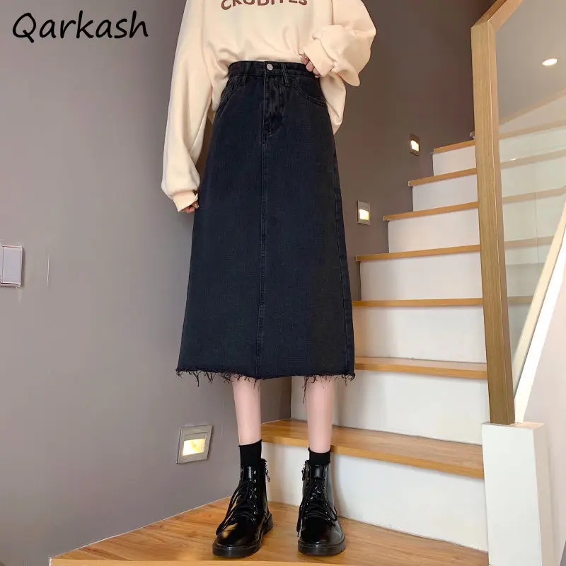 Skirts Women Mid-calf Popular Students All-match Denim A-line High Waist Teens Streetwear Black Retro Cool Tassel Abdomen Chic
Skirts Women Mid-calf Popular Students All-match Denim A-line High Waist Teens Streetwear Black Retro Cool Tassel Abdomen Chic