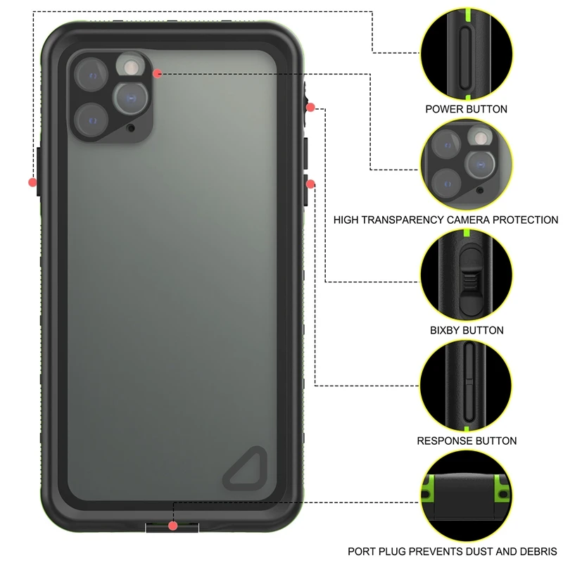Phone Case Waterproof Full-Body for iPhone11 Pro Max Rugged Case with Built-in Sn Protector
Phone Case Waterproof Full-Body for iPhone11 Pro Max Rugged Case with Built-in Sn Protector