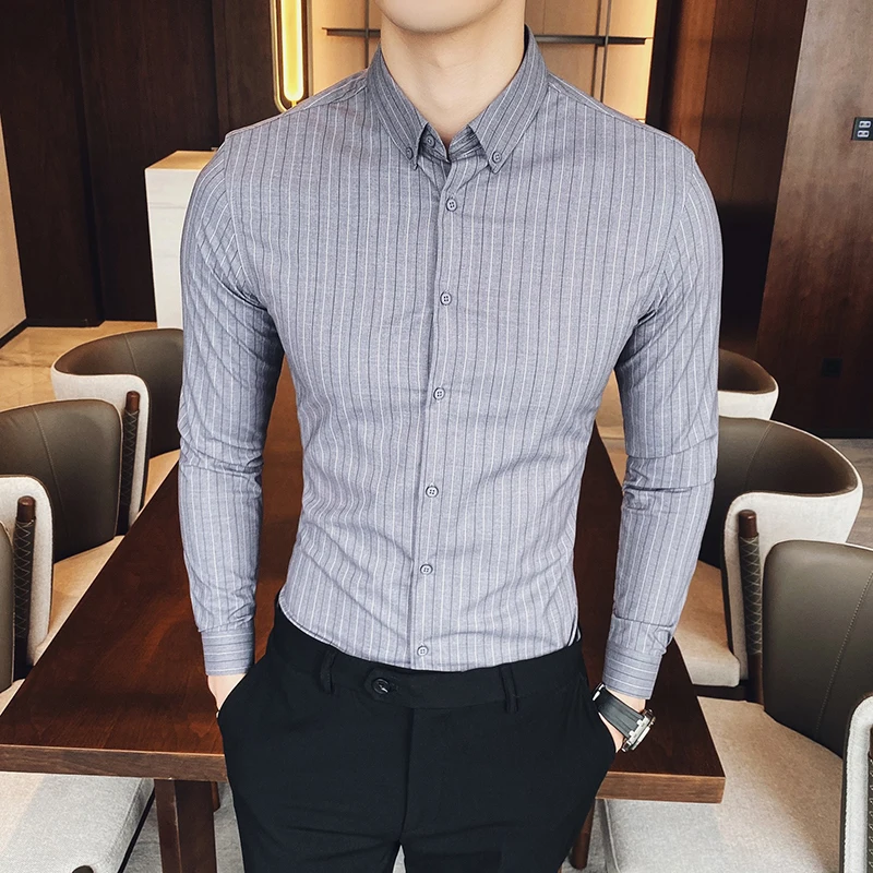 2021 Spring Striped Shirt Men Long Sleeve Casual Slim Dress Shirts Streetwear Social Formal Business Blouse Camisa Masculina
2021 Spring Striped Shirt Men Long Sleeve Casual Slim Dress Shirts Streetwear Social Formal Business Blouse Camisa Masculina