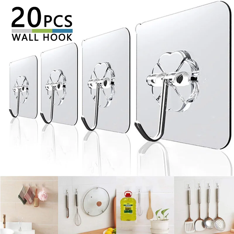 20Pcs Transparent Wall Hooks Waterproof Self Adhesive Hooks Reusable Seamless Hanging Hook for Kitchen Office 6CM Wide
20Pcs Transparent Wall Hooks Waterproof Self Adhesive Hooks Reusable Seamless Hanging Hook for Kitchen Office 6CM Wide