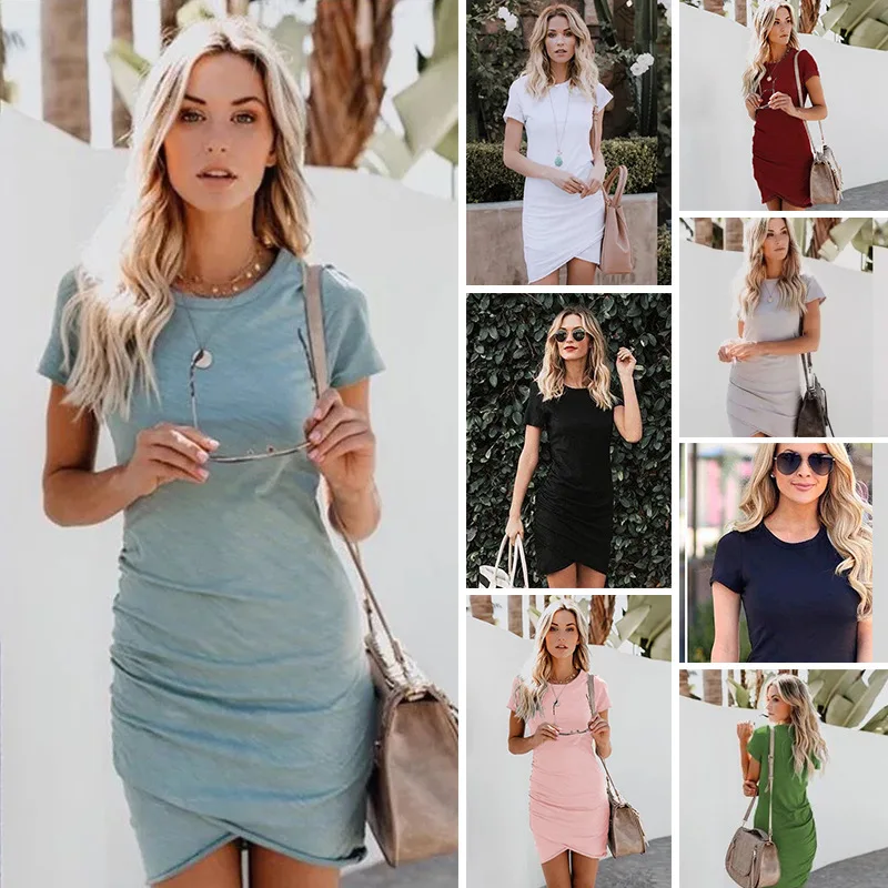 2019 Женская одежда, платье в европейском и американском стиле, однотонное платье с коротким рукавом 
2019 Женская одежда, платье в европейском и американском стиле, однотонное платье с коротким рукавом
