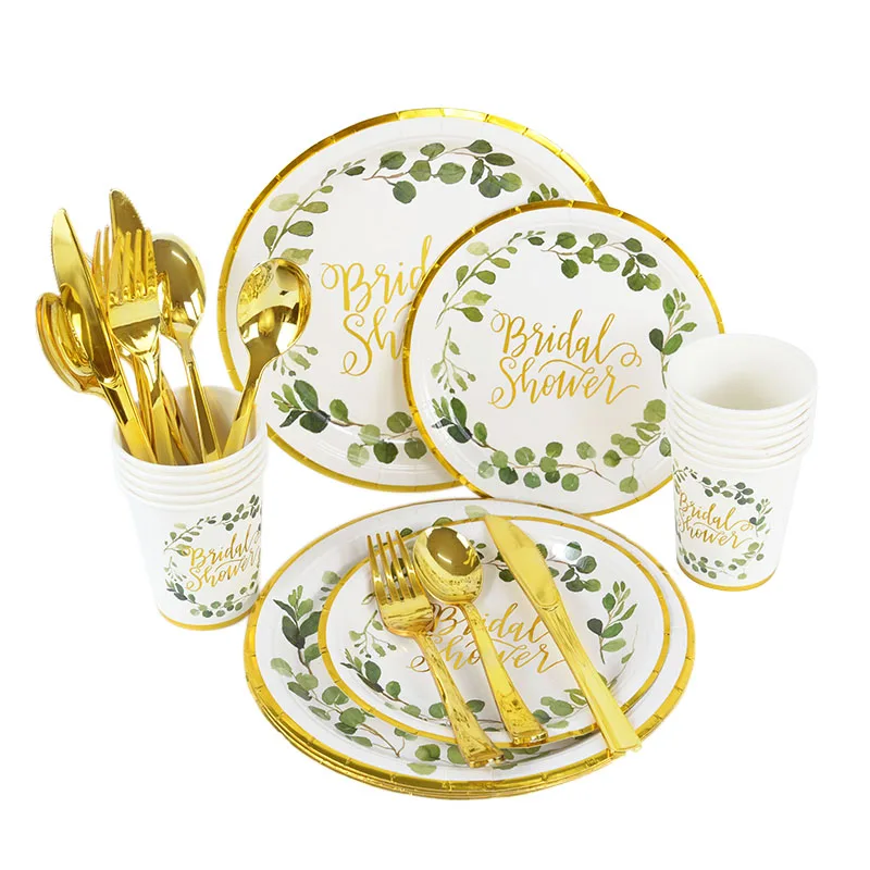 16pcs/lot Bridal Shower Bronzing Tableware Disposable Plates Cups Cutlery Wedding Bachelorette Party Supplies Wedding Decoration
16pcs/lot Bridal Shower Bronzing Tableware Disposable Plates Cups Cutlery Wedding Bachelorette Party Supplies Wedding Decoration