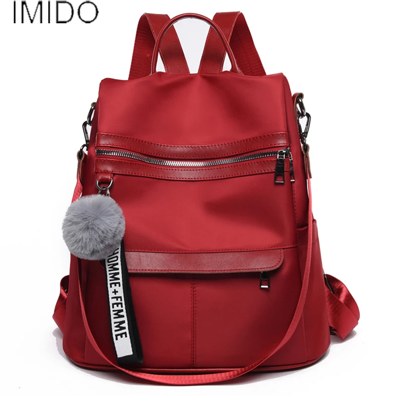 Backpack waterproof Oxford cloth material 2019 new simple college style bag youth girl backpack gift hair ball pendant | Багаж и сумки