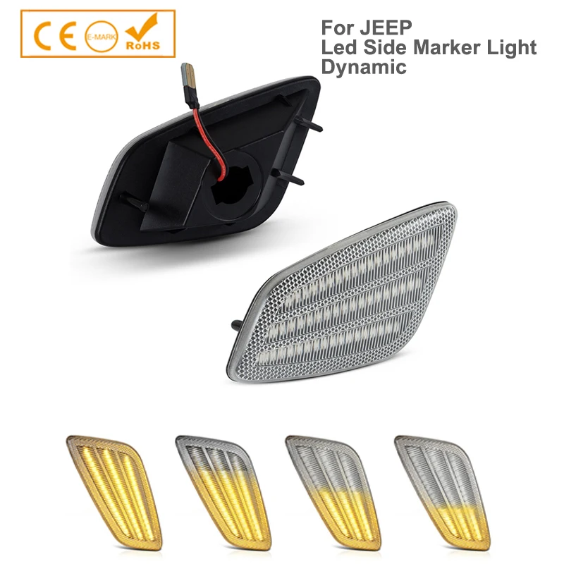 

2Pcs For Jeep Wrangler TJ 1997-2006 LED Dynamic Side Marker Lights Car Front Turn Signal Lamps Amber Canbus Auto Accessories