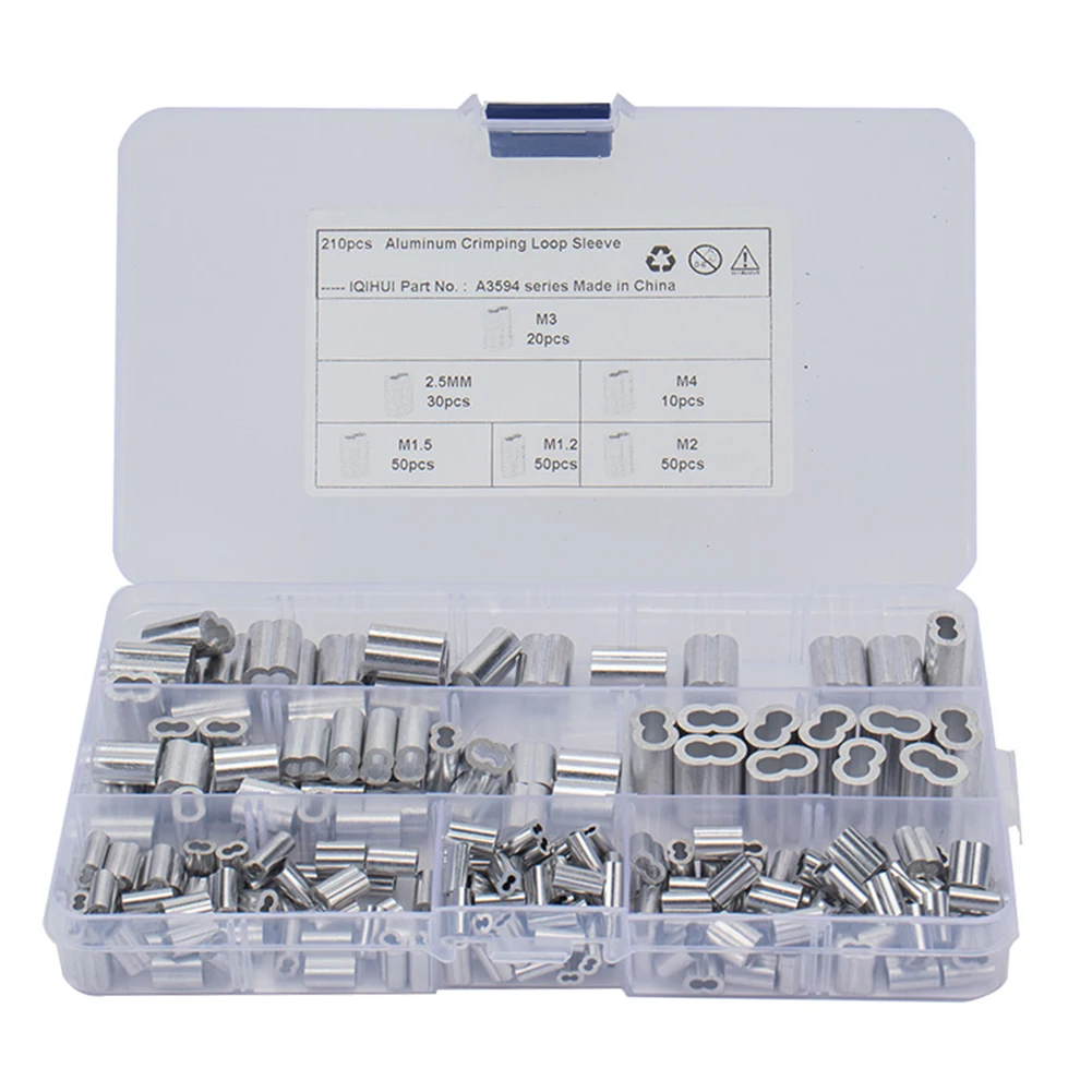 210pcs Aluminum Crimping Loop Sleeves Assortment Double Barrel Ferrule for Cable Wire Rope 6 Sizes M1.2 M1.5 M2 M2.5 M3 M4 
210pcs Aluminum Crimping Loop Sleeves Assortment Double Barrel Ferrule for Cable Wire Rope 6 Sizes M1.2 M1.5 M2 M2.5 M3 M4