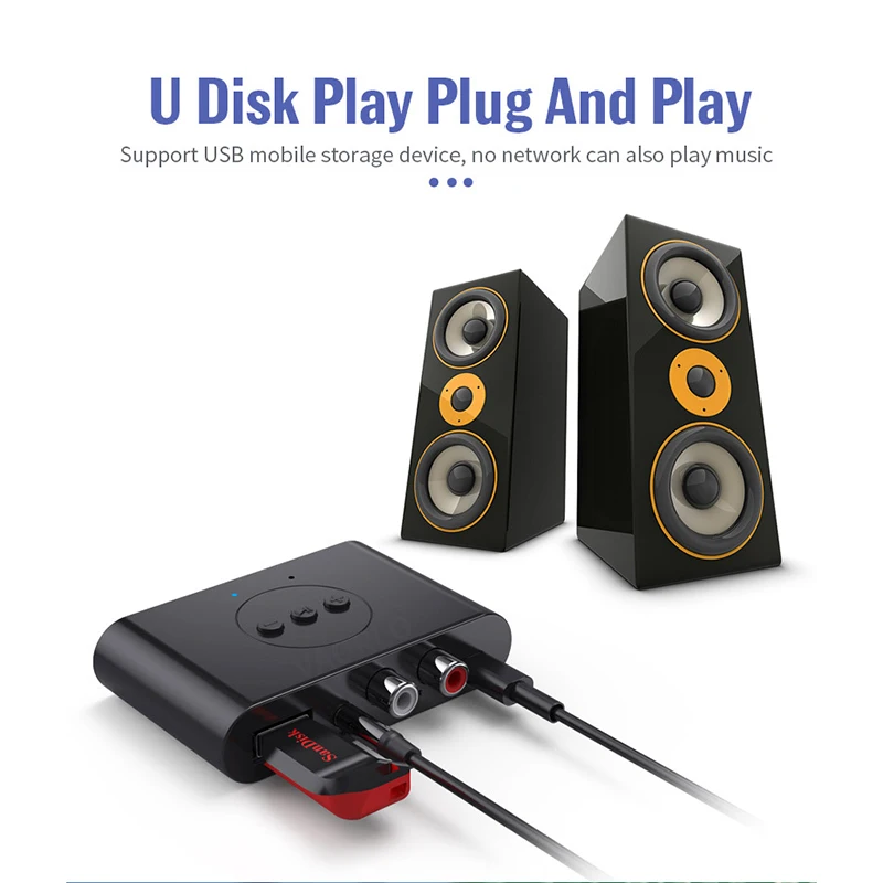 Приемник NFC Bluetooth 5 0 U-диск RCA 3 мм AUX-разъем стерео беспроводной аудиоадаптер с