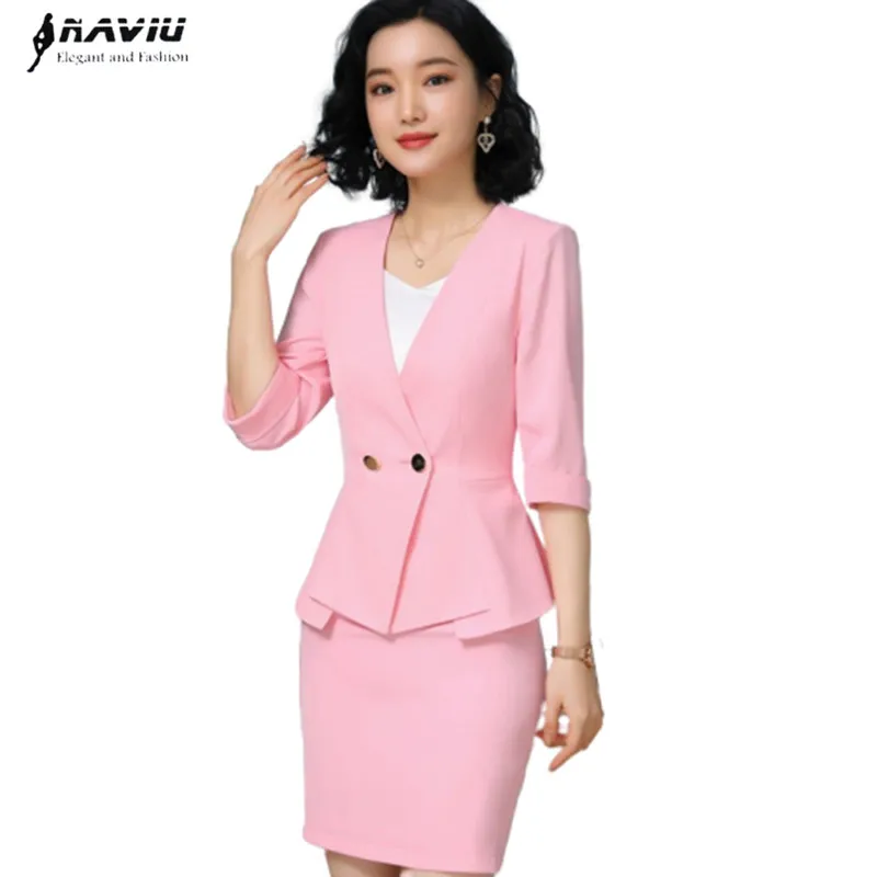 Женский деловой костюм элегантный розовый приталенный Блейзер с рукавом до