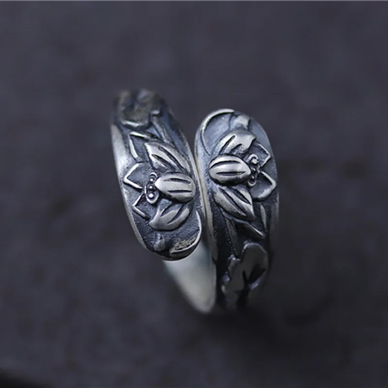 Solid 990 Sterling Silver Lotus Rings for Women Open Type Vintage Engraved Flowers Ring Buddha Jewelry
Solid 990 Sterling Silver Lotus Rings for Women Open Type Vintage Engraved Flowers Ring Buddha Jewelry