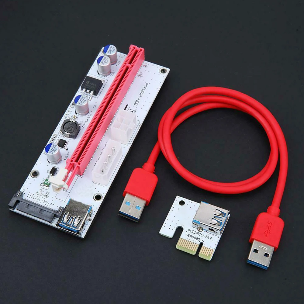 VER008S PCI-E Riser Card PCI Express 1X to 16X Extension 60CM USB3.0 Cable 4Pin 6Pin SATA Power LED for BTC Miner Mining
VER008S PCI-E Riser Card PCI Express 1X to 16X Extension 60CM USB3.0 Cable 4Pin 6Pin SATA Power LED for BTC Miner Mining