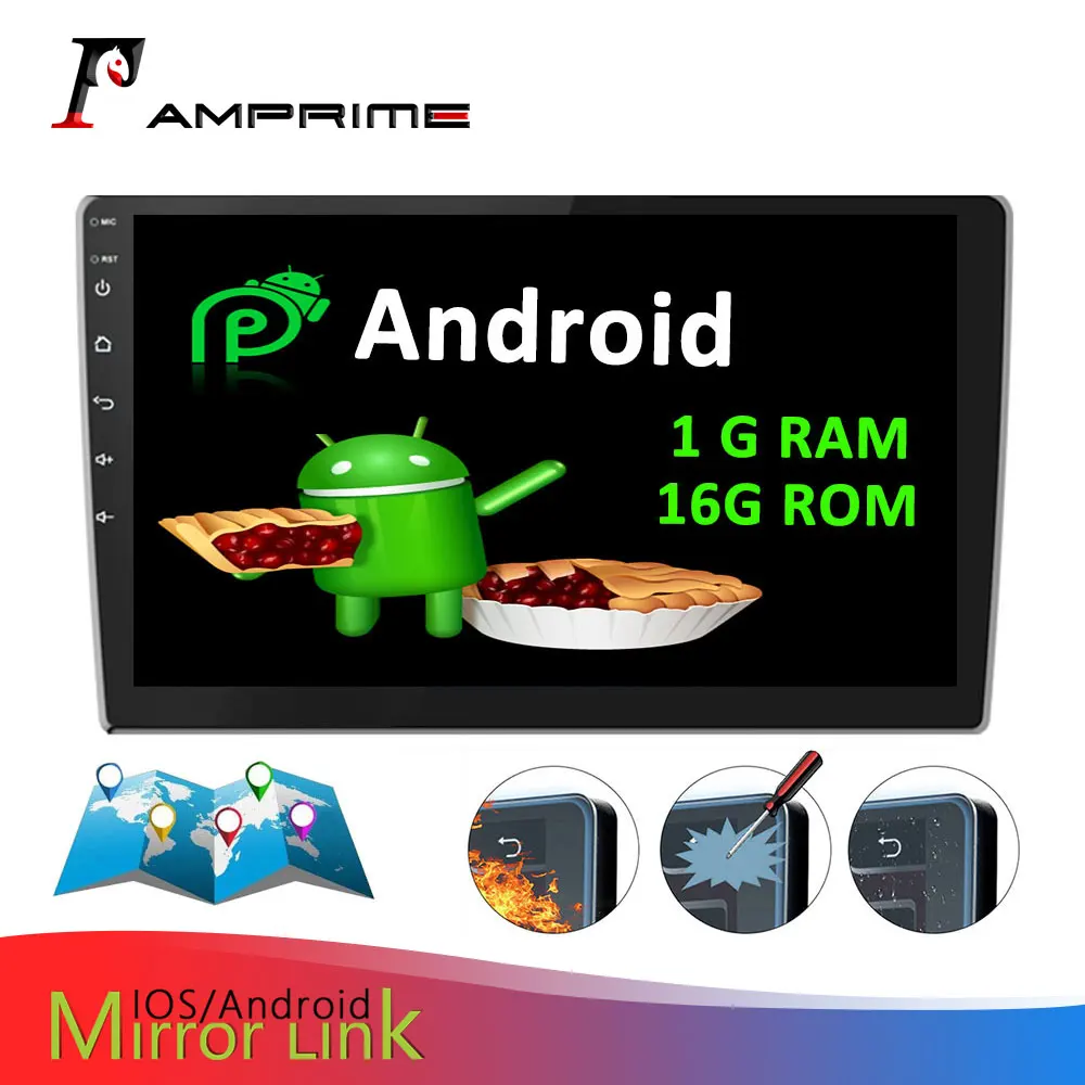 AMPrime Android двойной Din GPS автомобильное стерео радио 9 'ɲ.5D зеркало из закаленного