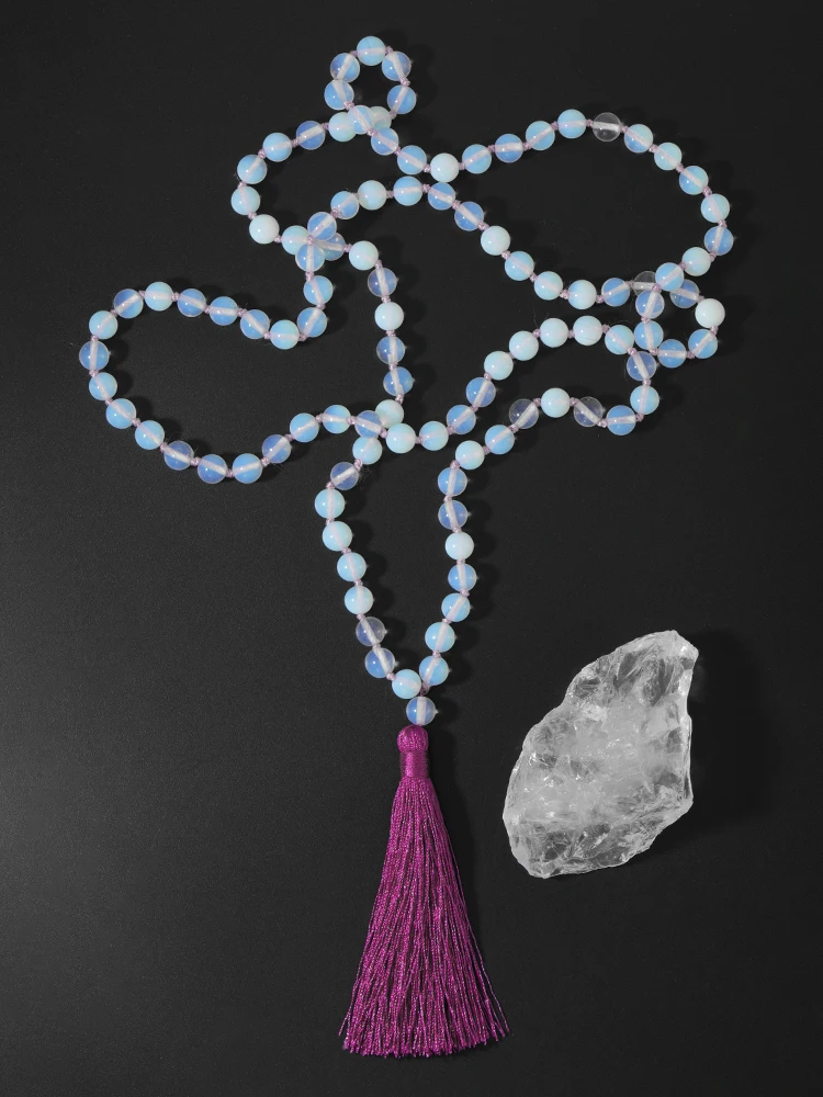 OAIITE 108 Beaded Opal Stone Mala Necklace 8mm Buddha Hand-Knotted Beads Tassel Necklaces Energy Prayering Unisex Jewelry Gift
OAIITE 108 Beaded Opal Stone Mala Necklace 8mm Buddha Hand-Knotted Beads Tassel Necklaces Energy Prayering Unisex Jewelry Gift