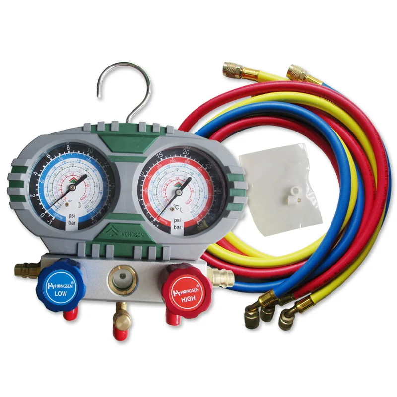 R410A/R32 Household air conditioner Refrigerant Manifold Gauge set With Hose And Hook fluoride table HS-S60-102-A
R410A/R32 Household air conditioner Refrigerant Manifold Gauge set With Hose And Hook fluoride table HS-S60-102-A