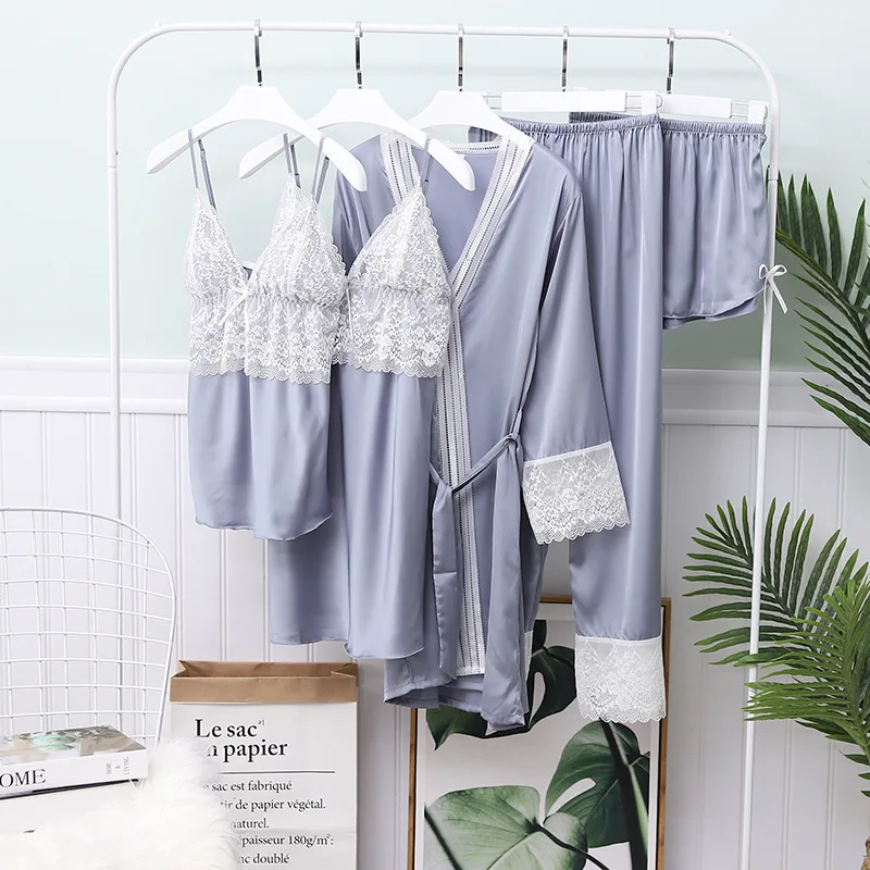 Gray Female Lace Sexy Robe Sets V-Neck Bride Dressing Gown Bathrobe Pajamas Suit Sleepwear Nightgown Loose Lounge Home Clothes
Gray Female Lace Sexy Robe Sets V-Neck Bride Dressing Gown Bathrobe Pajamas Suit Sleepwear Nightgown Loose Lounge Home Clothes
