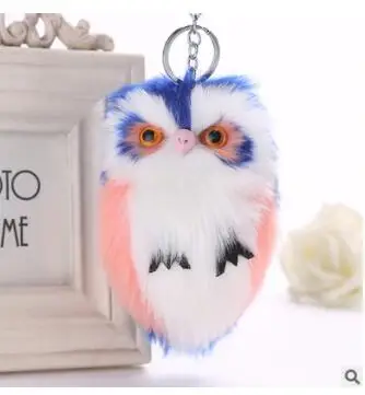 

50pcs/lot fedex fasttrendy style Cute Fluffy Owl Keychain woman cartoon owl key ring fur owl key ring