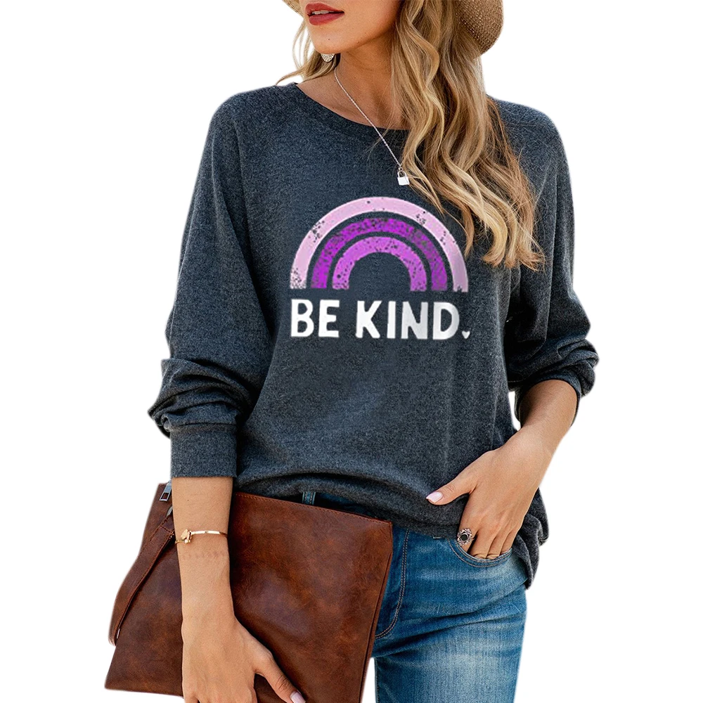 VICABO Be Kind Rainbow Printed Women Sweatshirts Round Collar Casual Loose Clothing Tops OL Style Office Lady Work Pullovers
VICABO Be Kind Rainbow Printed Women Sweatshirts Round Collar Casual Loose Clothing Tops OL Style Office Lady Work Pullovers