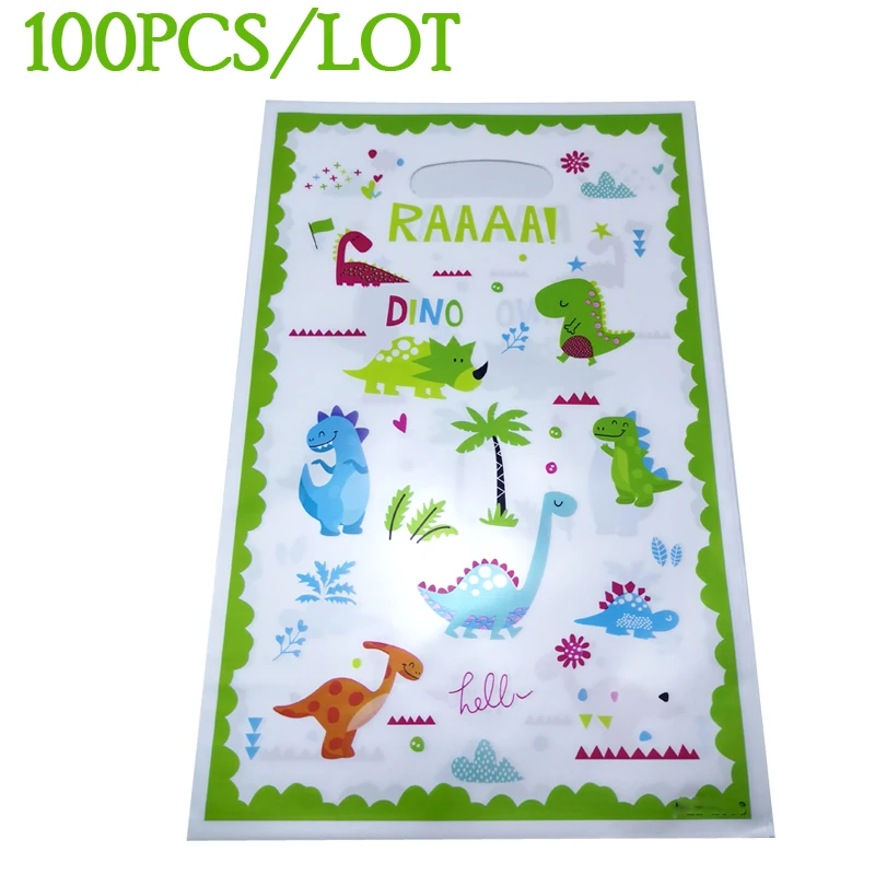 

100pcs/lot Dinosaur Theme Events Decorate Kids Boys Favors Loot Bag Happy Baby Shower Candy Gifts Bags Birthday Party Supplies