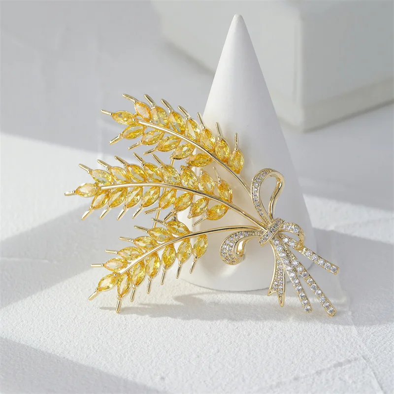 Autumn and winter crystal wheat ear brooch high-end temperament big selling anti-failure silk scarf buckle waist pin | Украшения и