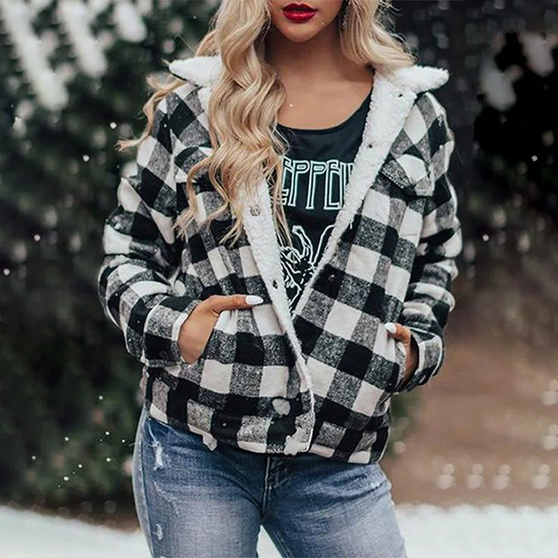 Winter Women's Coat New Plaid Breasted Cardigan Lapel Imitation Wool Europe and America Zipper Long Sleeve
Winter Women's Coat New Plaid Breasted Cardigan Lapel Imitation Wool Europe and America Zipper Long Sleeve
