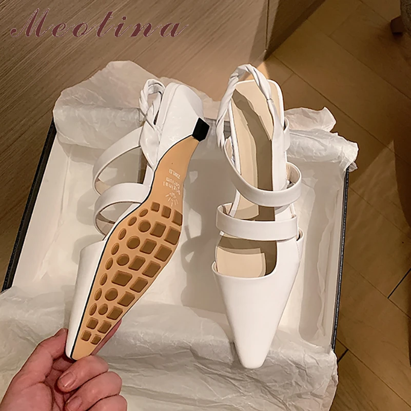 Meotina Leather Sandals Design Fashion Shoes Pointed Toe Cutout Sandals Low Heels Narrow Band Summer Shoes White Black 40
Meotina Leather Sandals Design Fashion Shoes Pointed Toe Cutout Sandals Low Heels Narrow Band Summer Shoes White Black 40