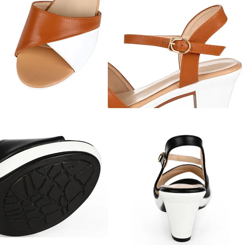 Genuine Leather Buckle Peep Toe Shoes Summer Outside Wear Non-Slip Office Shoes Luxury High Quality Square Heel Women Sandals
Genuine Leather Buckle Peep Toe Shoes Summer Outside Wear Non-Slip Office Shoes Luxury High Quality Square Heel Women Sandals